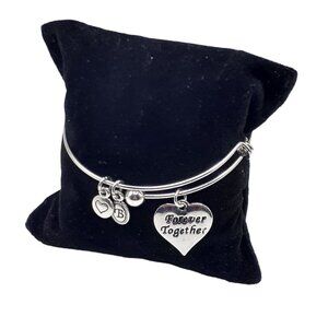 Forever Together Valentine Bracelet with Dangle Charms two Hearts and a Letter B